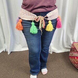 Crochet hip belt with tassels